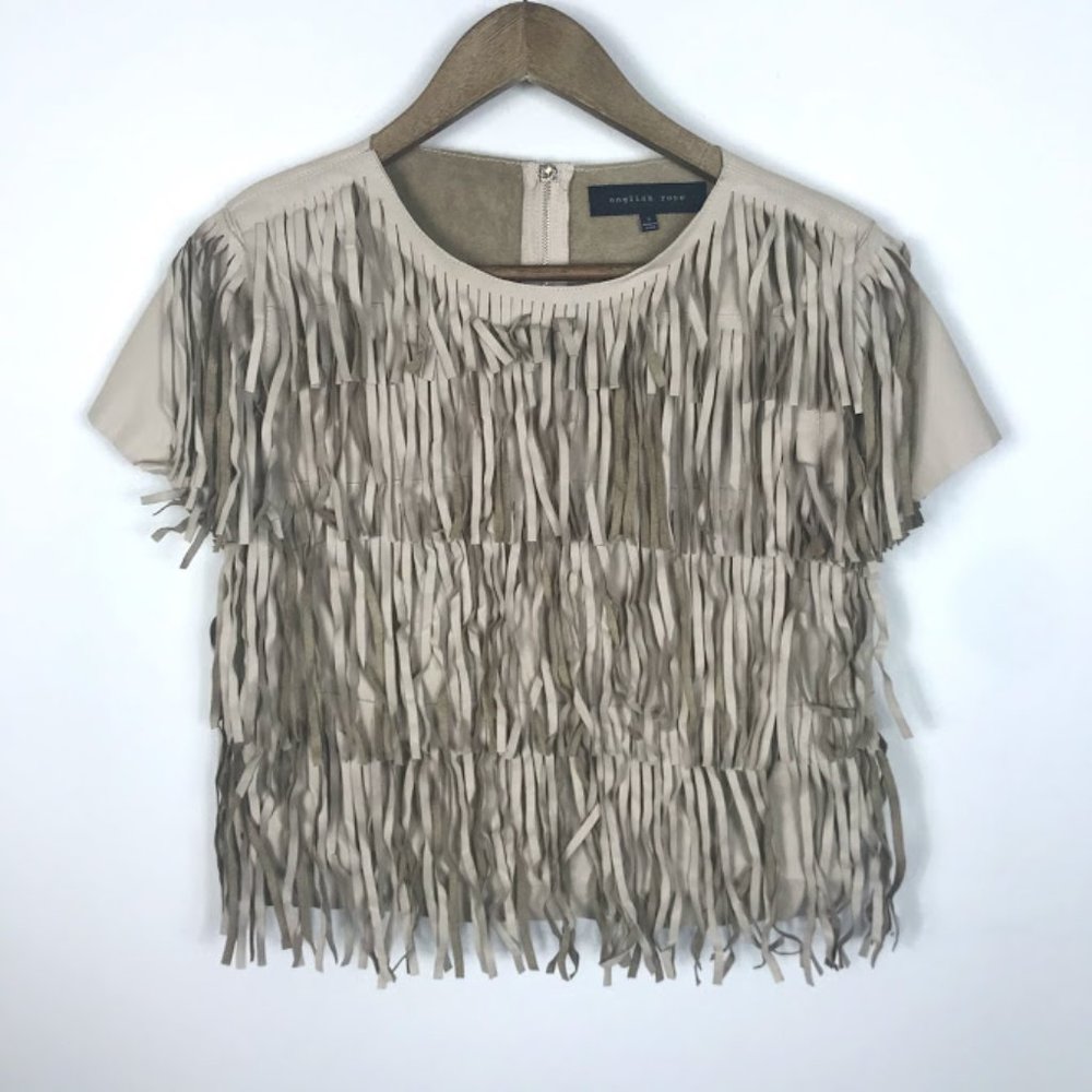English Rose Fringe Tan Festival Top Vegan Leather